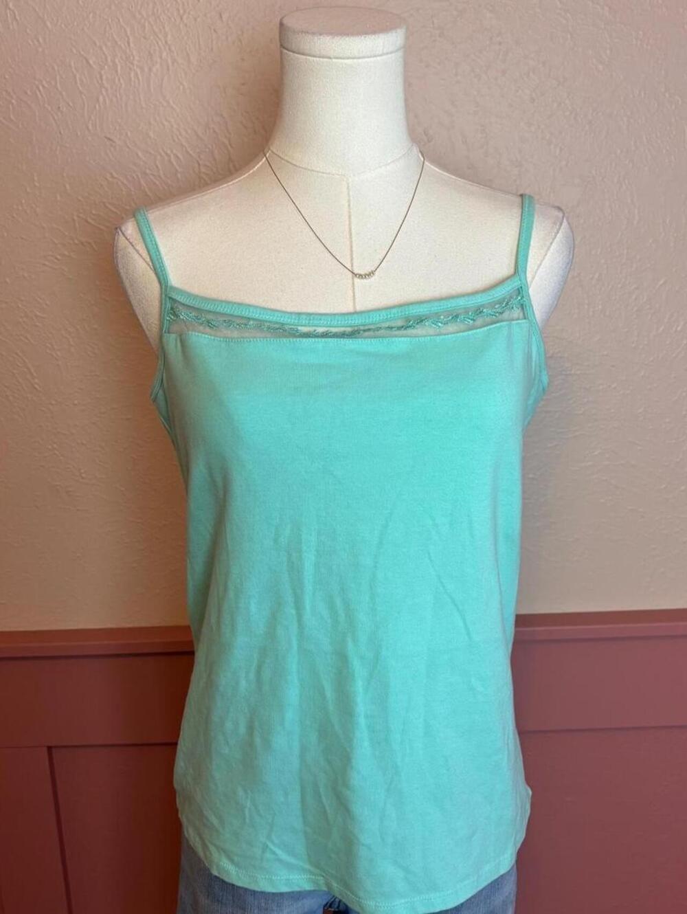 teal cami top with lace trim  coldwater creek  sz medium cotton layering